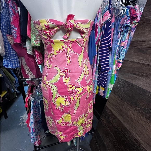 Lilly Pulitzer Pink and Yellow Strapless Bodycon Dress Size 4 - Picture 6 of 11